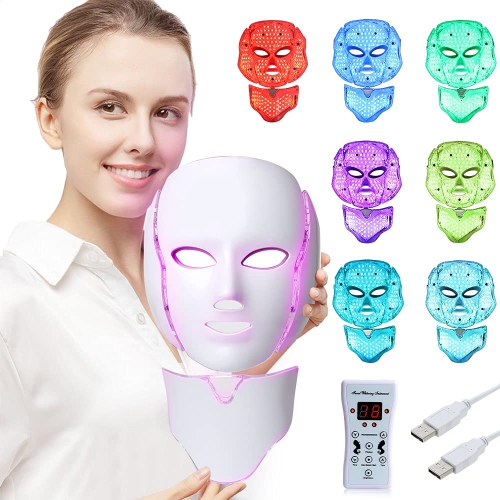 LED Light Therapy Face Mask 7-Color Skin Rejuvenation Therapy Photon Mask Facial Skin Care-White