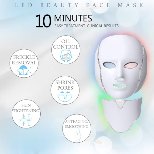 LED Light Therapy Face Mask 7-Color Skin Rejuvenation Therapy Photon Mask Facial Skin Care-White