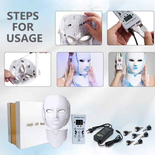 LED Light Therapy Face Mask 7-Color Skin Rejuvenation Therapy Photon Mask Facial Skin Care-White