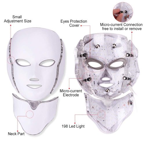 LED Light Therapy Face Mask 7-Color Skin Rejuvenation Therapy Photon Mask Facial Skin Care-White