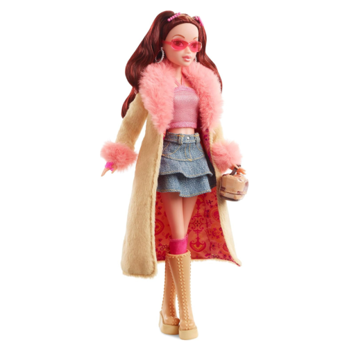 Poupée Barbie Signature My Scene et accessoires, tenue inspirée de Chelsea Y2K avec haut papillon, jeans cargo, sac en denim et support d'exposition