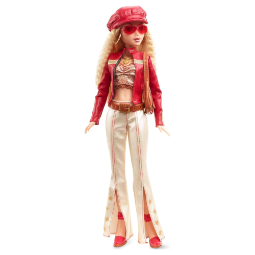 Barbie Signature My Scene Doll & Accessories, in Y2K-Inspired Outfit with Pleather Jacket, Flare Pants, Saddle Bag & Display Stand