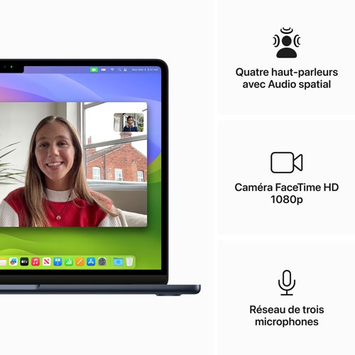 Refurbished - Apple MacBook Air 13.6" w/ Touch ID (2022) - Midnight (Apple M2 / 16GB RAM / 256GB SSD) - French