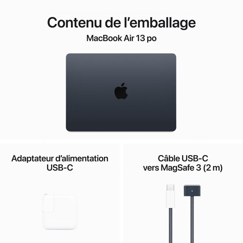 Refurbished - Apple MacBook Air 13.6" w/ Touch ID (2022) - Midnight (Apple M2 / 16GB RAM / 256GB SSD) - French