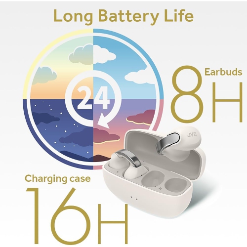 JVC - Nearphones Wireless Headphones with Charging Case and Built-in Microphone, White