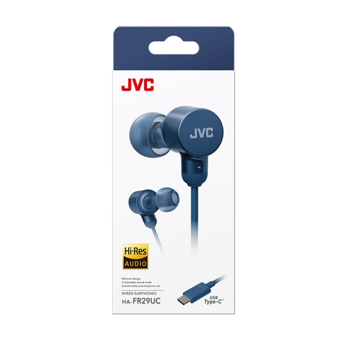 JVC - Wired In-Ear Headphones, USB-C, High Resolution, Built-in Microphone, Blue