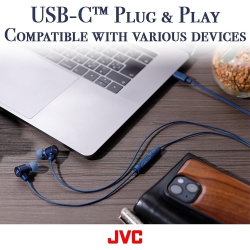JVC - Wired In-Ear Headphones, USB-C, High Resolution, Built-in Microphone, Blue