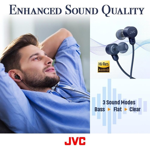 JVC - Wired In-Ear Headphones, USB-C, High Resolution, Built-in Microphone, Blue