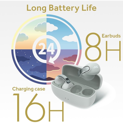JVC – Écouteurs sans fil Nearphones avec étui de chargement et microphone intégré, gris