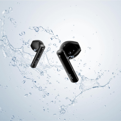 JVC – Écouteurs bouton sans fil avec étui de chargement et microphone intégré, noir