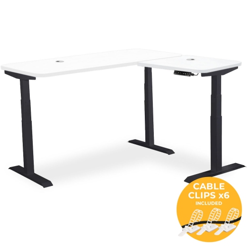 MotionGrey L Shape-Triple Motors Standing Desk with Memory Settings -71"x65" White Top Black Frame- Adjustable Sit-Stand Computer Table for Home,