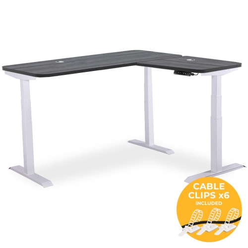 MotionGrey L Shape-Triple Motors Standing Desk with Memory Settings -71"x65" Black Top White Frame- Adjustable Sit-Stand Computer Table for Home,
