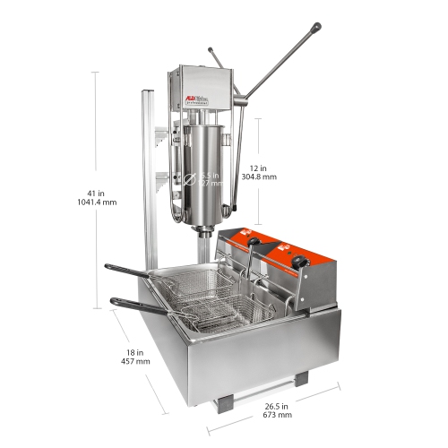 A-TG5LF Churro Maker Machine | Churro Maker with Deep Fryer | Stainless Steel | 5L Capacity | 110V