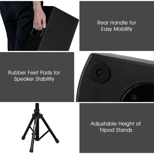 Haut-parleur de sonorisation 2000 W tout-en-un 3 voies 6,5 po Active de Costway avec Bluetooth, entrée USB/carte SD, radio FM MP3,