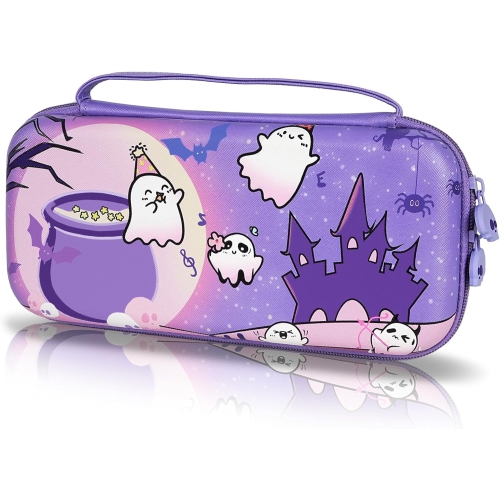Étui de transport pour Switch & OLED, sac de voyage mignon à motifs intérieurs roses avec bandoulière réglable, crâne violet