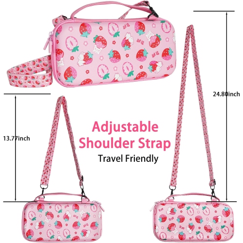 Étui de transport pour Switch & OLED, sac de voyage mignon à motif de rose intérieur avec bandoulière réglable, rose S