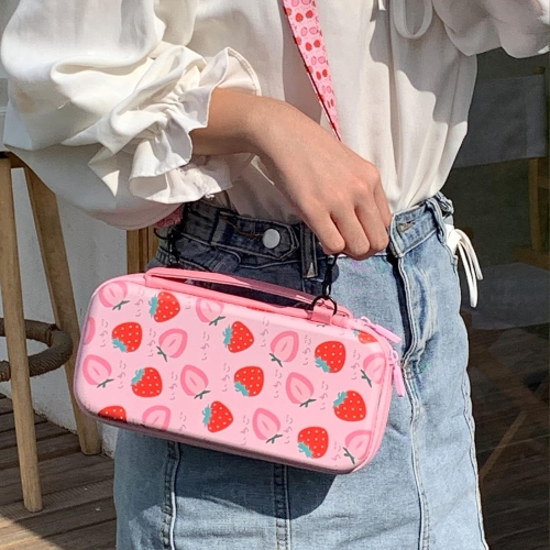 Étui de transport pour Switch & OLED, sac de voyage mignon à motif rose intérieur avec bandoulière réglable, Fraise