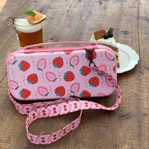 Étui de transport pour Switch & OLED, sac de voyage mignon à motif rose intérieur avec bandoulière réglable, Fraise