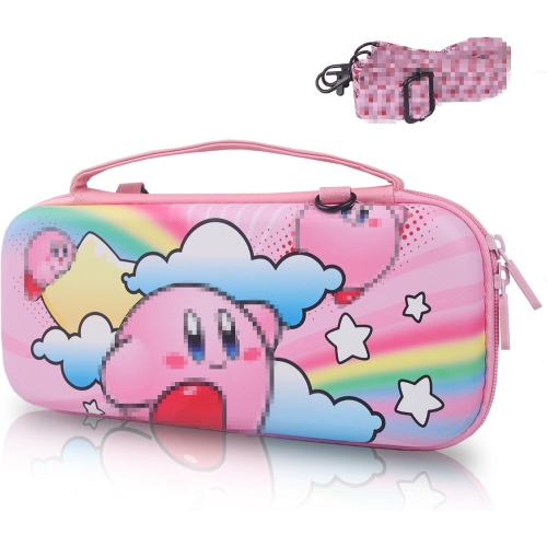 Carrying Case for Switch & OLED, Cute Travel Bag in Pretty Pattern Design of Pink Interior with an Adjustable Shoulder Strap, Pink K