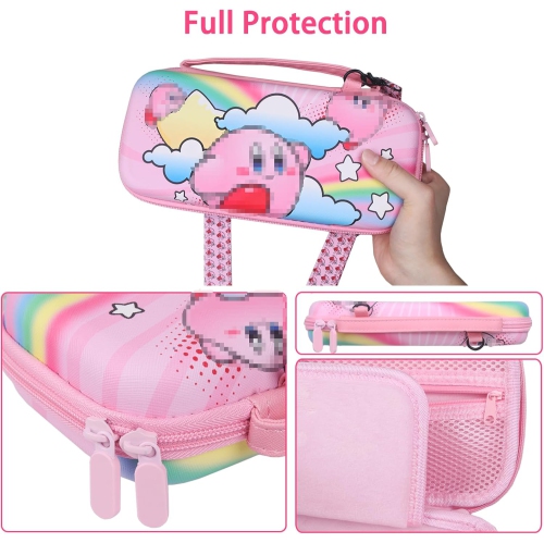 Carrying Case for Switch & OLED, Cute Travel Bag in Pretty Pattern Design of Pink Interior with an Adjustable Shoulder Strap, Pink K