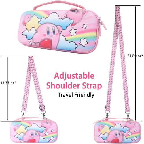 Carrying Case for Switch & OLED, Cute Travel Bag in Pretty Pattern Design of Pink Interior with an Adjustable Shoulder Strap, Pink K