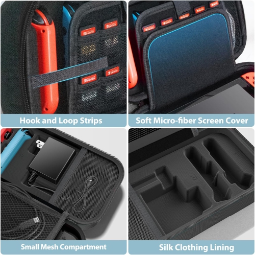 Switch Carrying Case Compatible with Nintendo Switch & Switch OLED, Portable Switch Travel Carry Case for Joy-Con and Adapter, Switch Pouch Case with