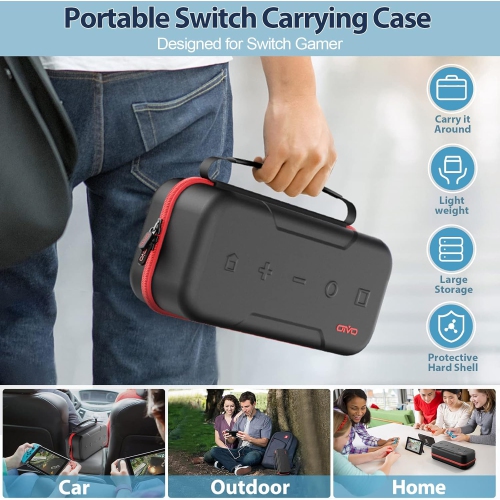 Switch Carrying Case Compatible with Nintendo Switch & Switch OLED, Portable Switch Travel Carry Case for Joy-Con and Adapter, Switch Pouch Case with