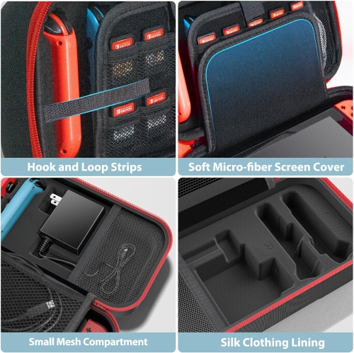 Switch Carrying Case Compatible with Nintendo Switch & Switch OLED, Portable Switch Travel Carry Case for Joy-Con and Adapter, Switch Pouch Case with