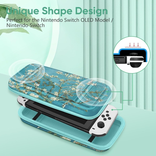 Carrying Case for Switch & OLED, Cute Travel Bag in Pretty Pattern Design of Pink Interior with an Adjustable Shoulder Strap, Blossom