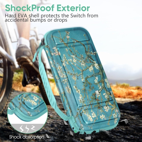 Carrying Case for Switch & OLED, Cute Travel Bag in Pretty Pattern Design of Pink Interior with an Adjustable Shoulder Strap, Blossom