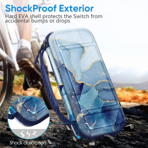 Carrying Case for Switch & OLED, Cute Travel Bag in Pretty Pattern Design of Pink Interior with an Adjustable Shoulder Strap, Ocean Marble