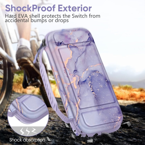 Étui de transport pour Switch & OLED, sac de voyage mignon à motif de rose intérieur avec bandoulière réglable, marbre lilas