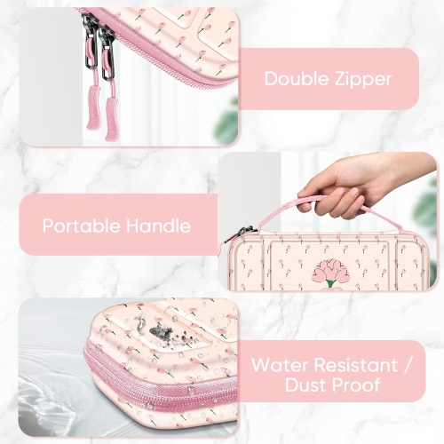 Carrying Case for Switch & OLED, Cute Travel Bag in Pretty Pattern Design of Pink Interior with an Adjustable Shoulder Strap, Coquette Tulips