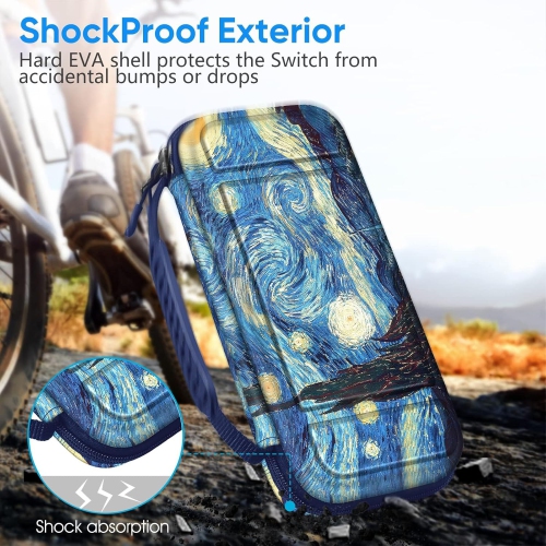 Carrying Case for Switch & OLED, Cute Travel Bag in Pretty Pattern Design of Pink Interior with an Adjustable Shoulder Strap, Starry Night