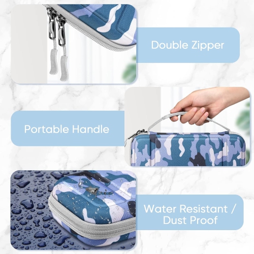 Carrying Case for Switch & OLED, Cute Travel Bag in Pretty Pattern Design of Pink Interior with an Adjustable Shoulder Strap, Camo Blue