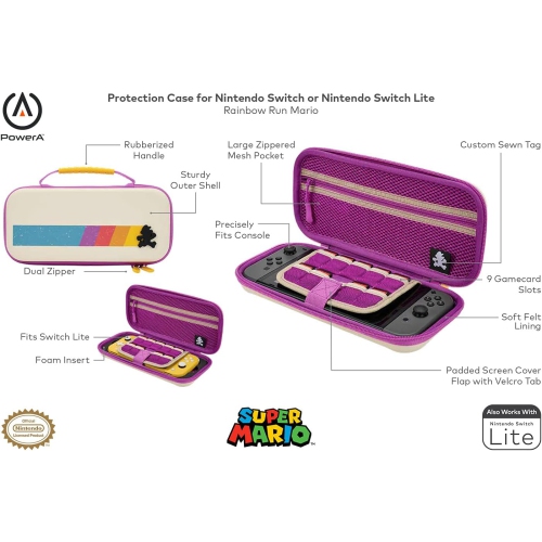PowerA Protection Case for Nintendo Switch OLED Model, Nintendo Switch or Switch Nintendo Lite, Rainbow Run Mario