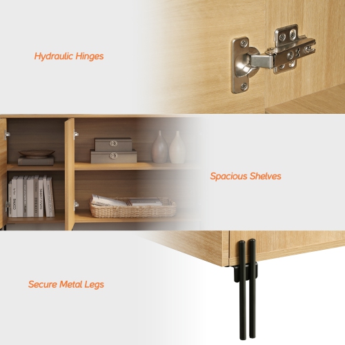 WAMPAT Fluted Sideboard Buffet Cabinet, 61.6" Kitchen Storage Cabinets with 4 Doors & Shelves, Modern Coffee Bar Accent Cabinet Wood Credenza for