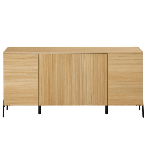 WAMPAT Fluted Sideboard Buffet Cabinet, 61.6" Kitchen Storage Cabinets with 4 Doors & Shelves, Modern Coffee Bar Accent Cabinet Wood Credenza for