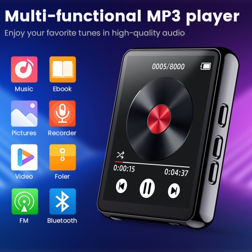 64GB MP3 Player with Bluetooth,Touch Screen Mini MP3 Player,Portable Music Player Walkman with Speaker,FM Radio,Recording,Ebook-Black