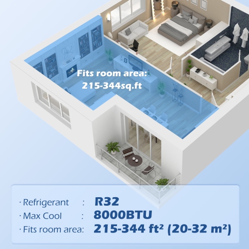 HOMCOM Portable Air Conditioner, 8,000 BTU Quiet AC Unit with Cooling, Dehumidifier & Fan Modes, 24H Timer, Remote Control, Rooms up to 344 Sq. ft