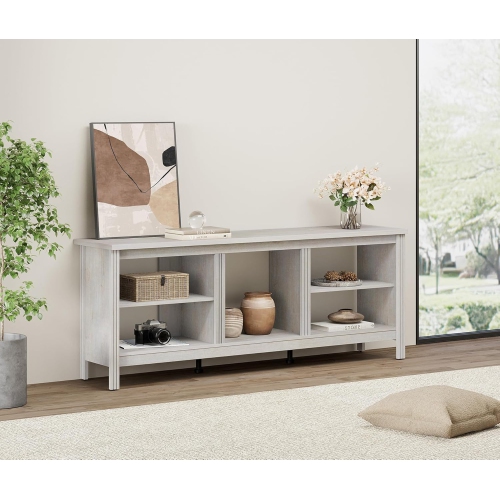 WAMPAT Farmhouse TV Stand for TVs up to 75 Inch, White Entertainment Center for 80 inch TV Console Table with 5 Cubby Storages for Living Room