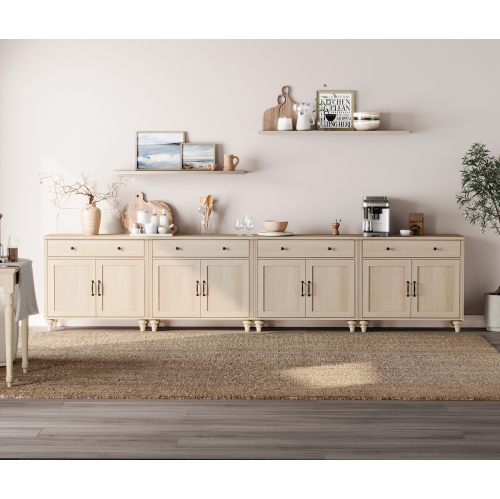 WAMPAT Buffet Cabinet with 8 Doors and 4 Drawers, Large Coffee Bar Tables Wood Kitchen Storage Cabinets, Modern Farmhouse Sideboard Credenza for