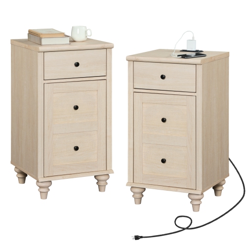 WAMPAT  Nightstands \w Charging Station, Set Of 2 End Table \w Power Outlets & USB Ports for Living Room, Modern Side Table \w Drawer And Storage