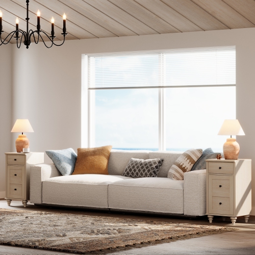 WAMPAT Nightstands with Charging Station, Set of 2 End Table with Power Outlets & USB Ports for Living Room, Modern Side Table with Drawer and