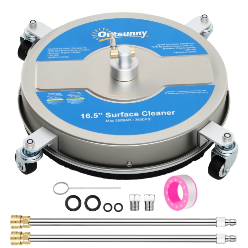 Outsunny 16" Pressure Washer Surface Cleaner with 4 Wheels, Stainless Steel Power Washer Surface Cleaner with 1/4" Quick Connector, 2 Extension