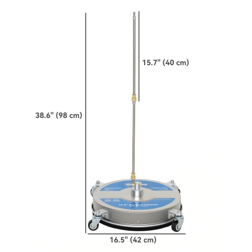 Outsunny 16" Pressure Washer Surface Cleaner with 4 Wheels, Stainless Steel Power Washer Surface Cleaner with 1/4" Quick Connector, 2 Extension