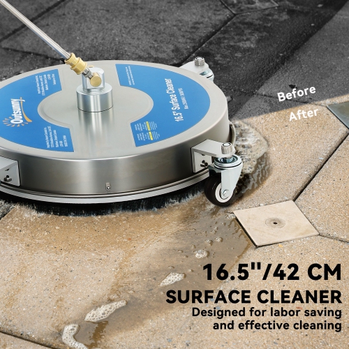 Outsunny 16" Pressure Washer Surface Cleaner with 4 Wheels, Stainless Steel Power Washer Surface Cleaner with 1/4" Quick Connector, 2 Extension