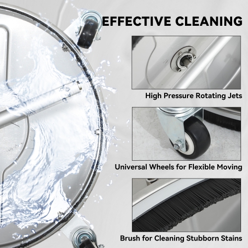 Outsunny 16" Pressure Washer Surface Cleaner with 4 Wheels, Stainless Steel Power Washer Surface Cleaner with 1/4" Quick Connector, 2 Extension