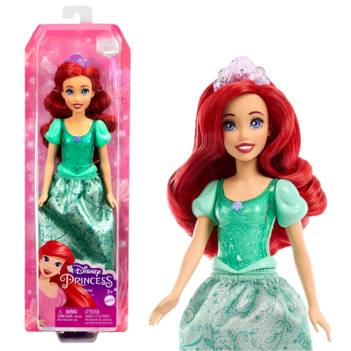 Jouets Disney Princess de Mattel, poupée mode Ariel, look scintillant avec cheveux rouges, yeux bleus et diadème, inspirés du film La petite sirène