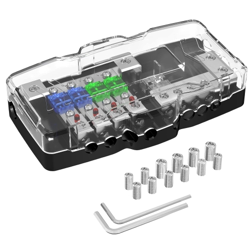 Joinfworld 4-Way Fused Power Distribution Block, 12V MIDI Mini-ANL Fuse Holder for Car Audio & Amp